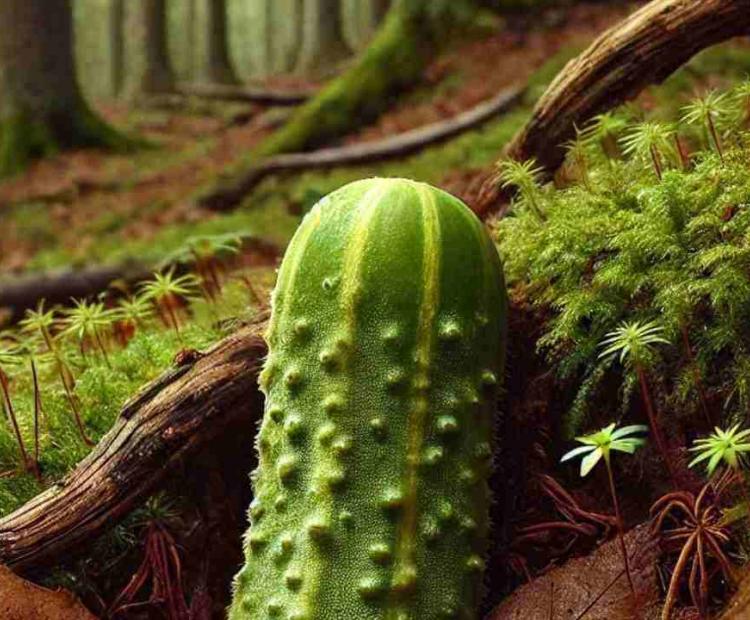 A weird mushroom found deep in the forest, its strange shape standing out among the natural surroundings.